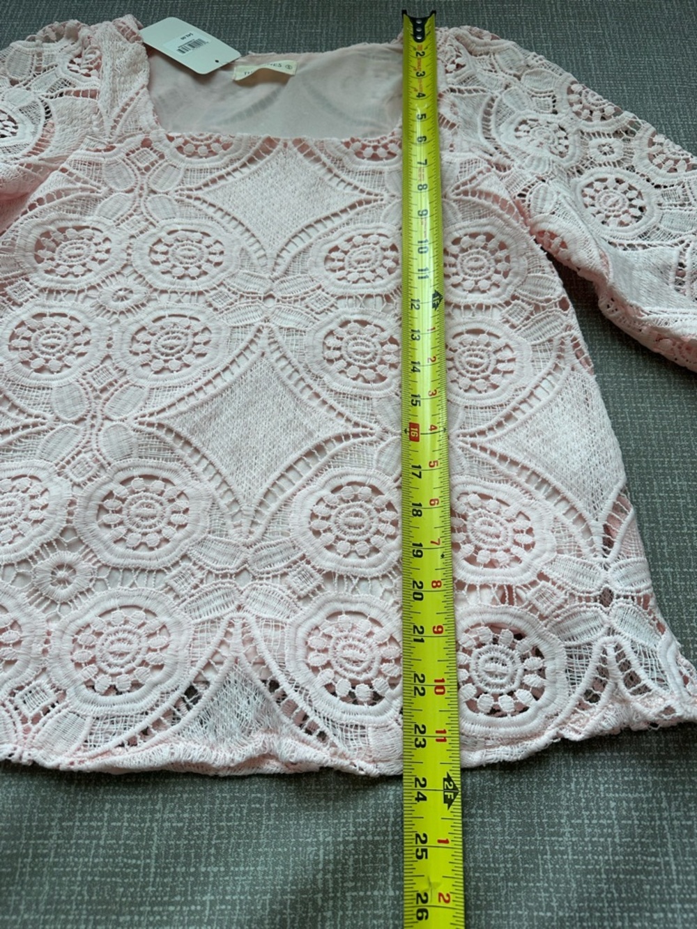 The Nines Blush Pink Lace Crochet Square Neck Top Size Small - Picture 8 of 14